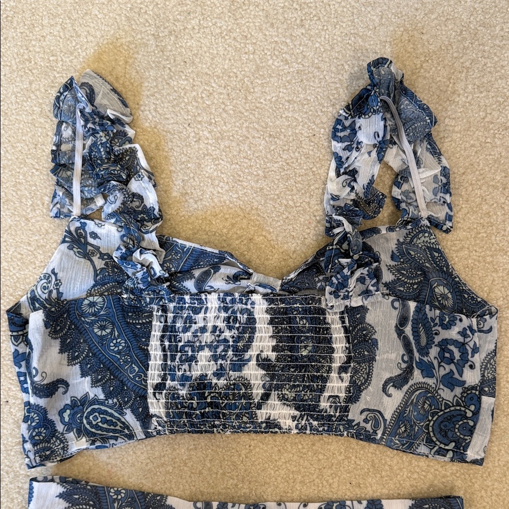 Boho Tiered Paisley Maxi Skirt and top in Blue and White - Picture 8 of 12